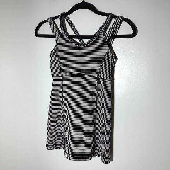 Lululemon happy strappy criss cross tank top 4 pink black striped athleisure - Picture 2 of 10